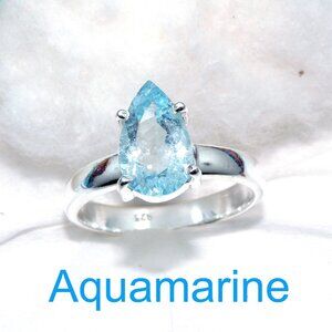 Aquamarine Ring, Aquamarine Gemstone, 925 Sterling Silver, Ring Size:-10US